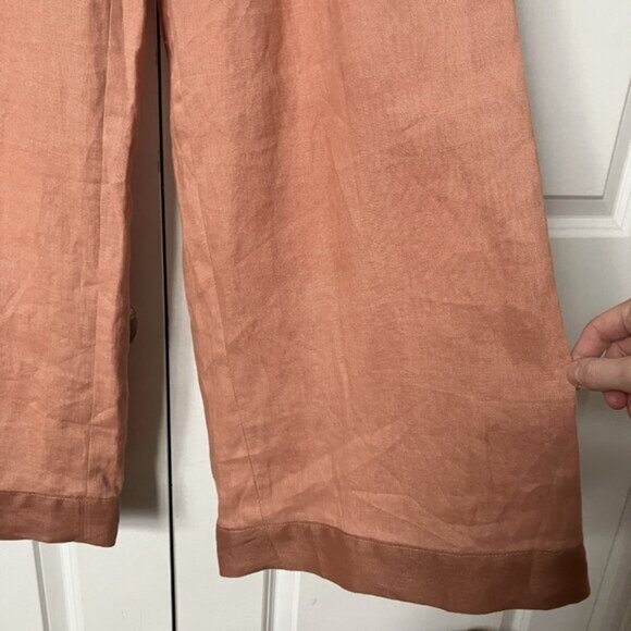 Womens Linen Wide Leg Pants Flowy Pull On Boho Hippie Orange - Picture 4 of 7
